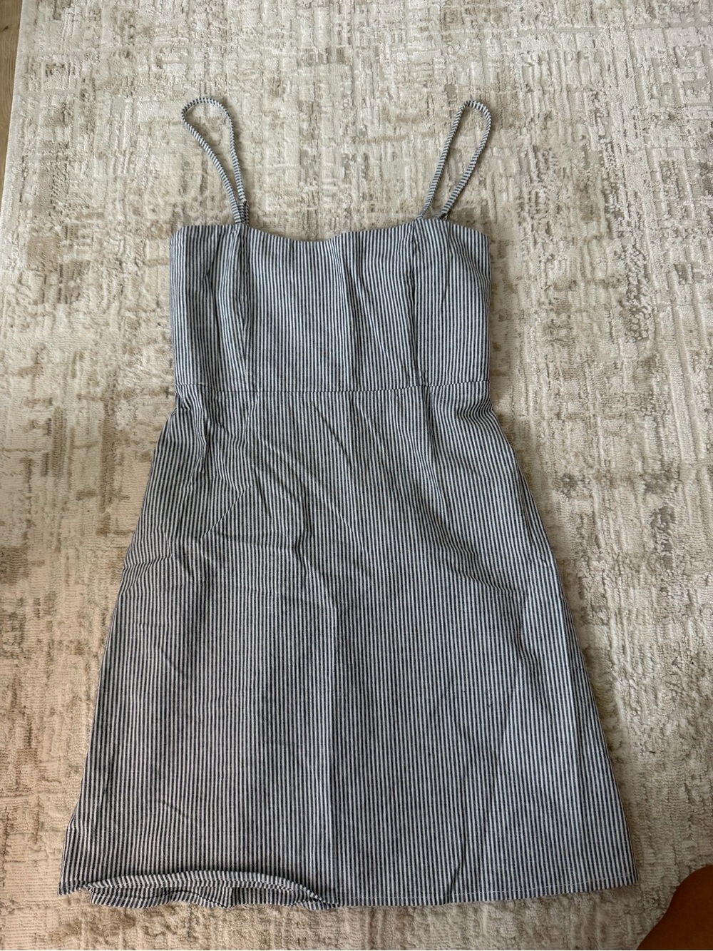 Brandy Melville Blue and White Pinstripe Spaghetti Strap Mini Dress
